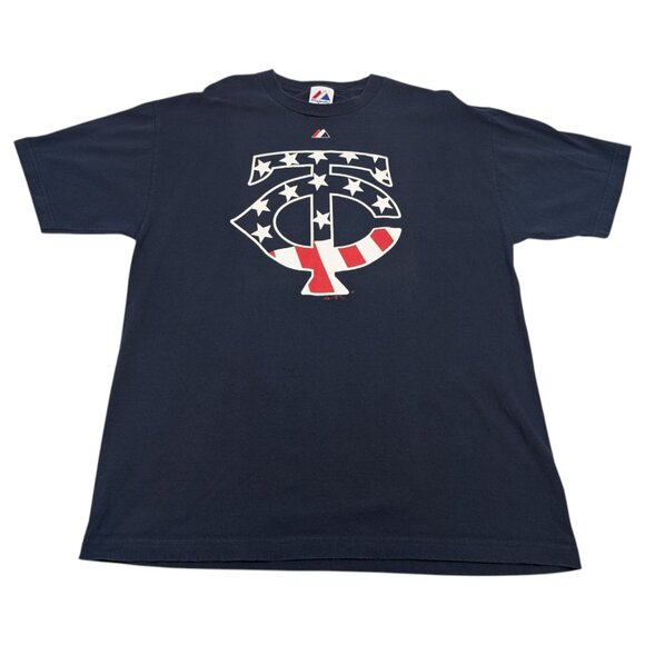 Majestic TC Minnesota Twins MLB Shirt Mens XL Blue Patriotic USA - Picture 2 of 8